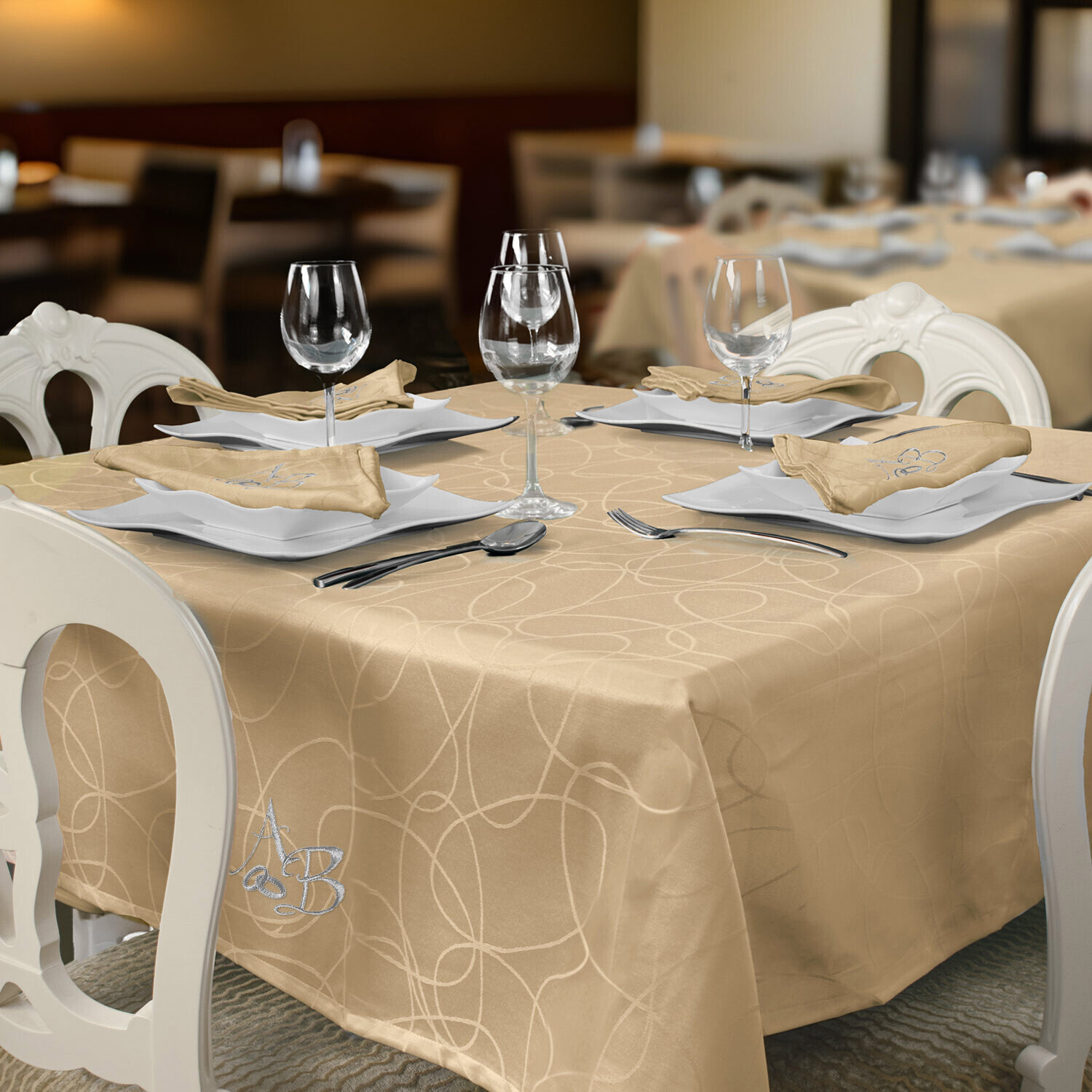 Tablecloth and napkins Lines Wedding and Anniversary - Personalized