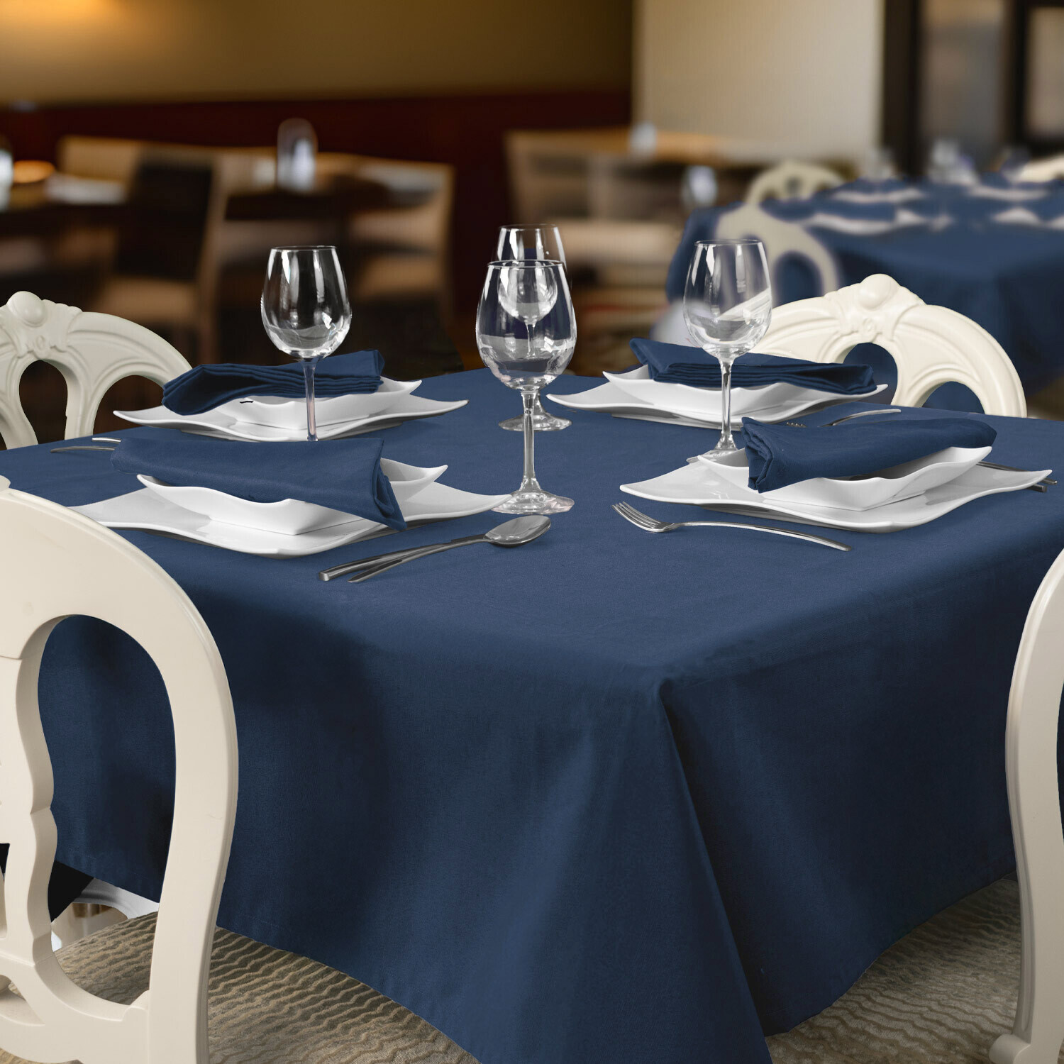 Plain anti-stain restaurant tablecloths - Blue