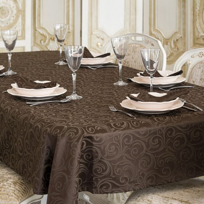 Toalha e guardanapos de mesa anti-nódoa Lyon - Chocolate