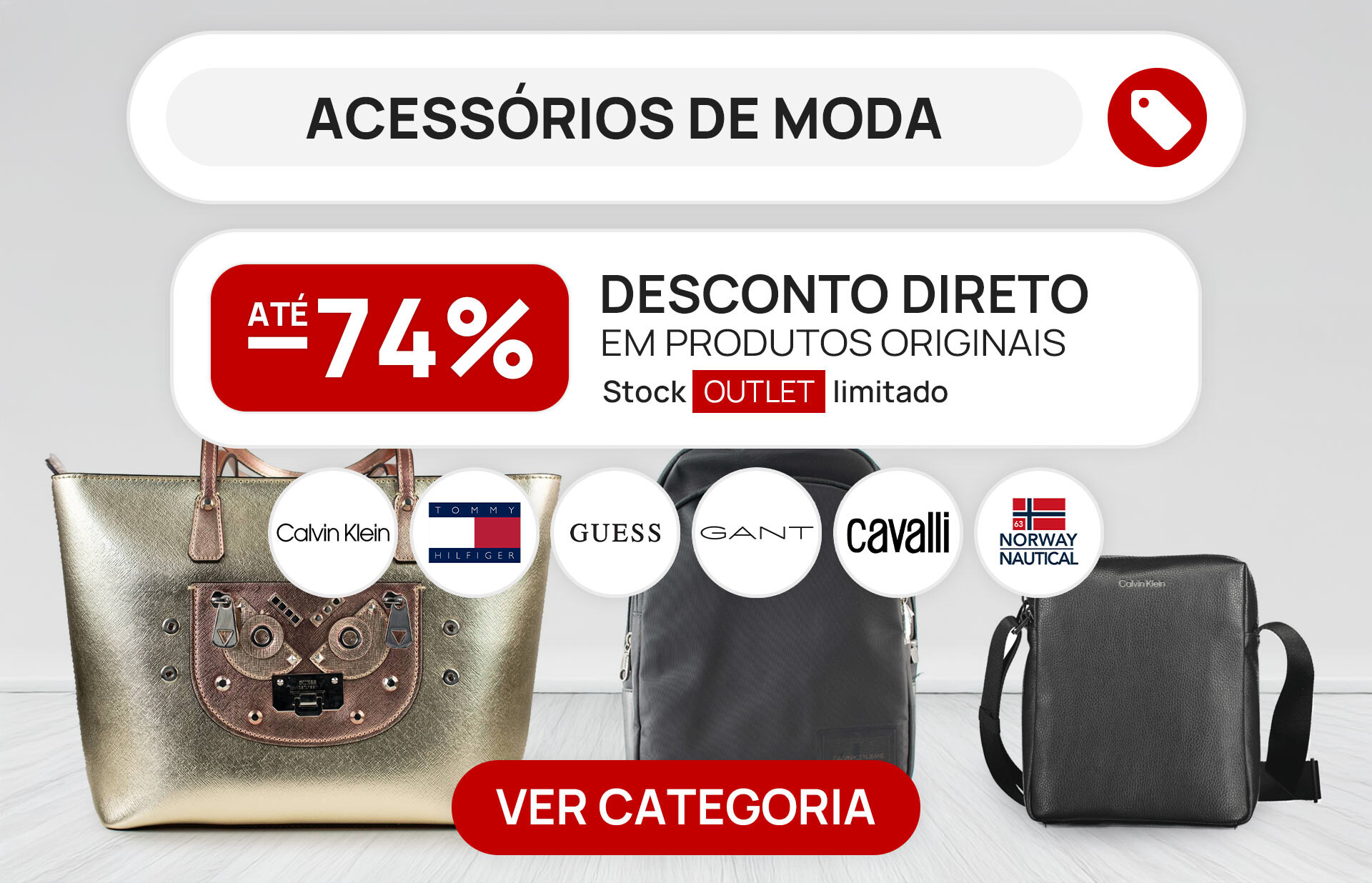 Promoções até 74% em Acessórios de Moda de Marca