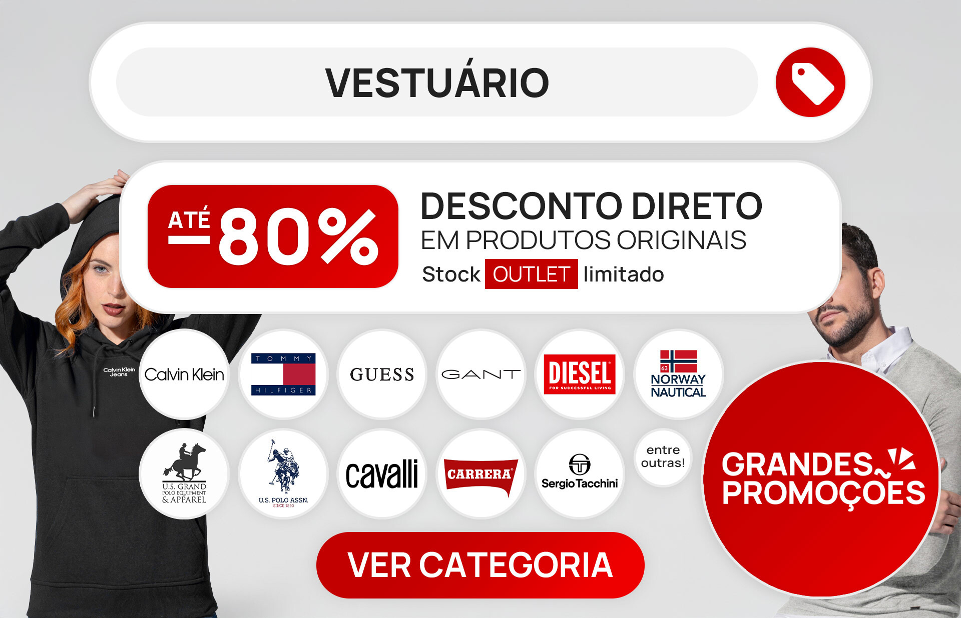 Promoções até 80% em Vestuário de Marca