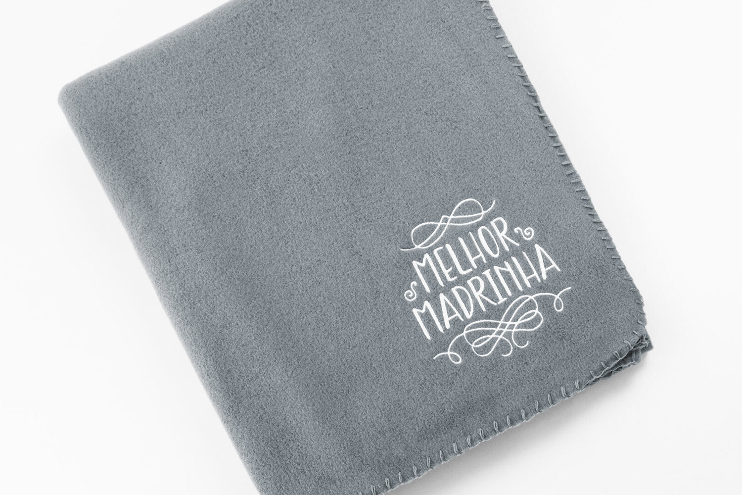 gray fleece blanket with best godmother embroidery