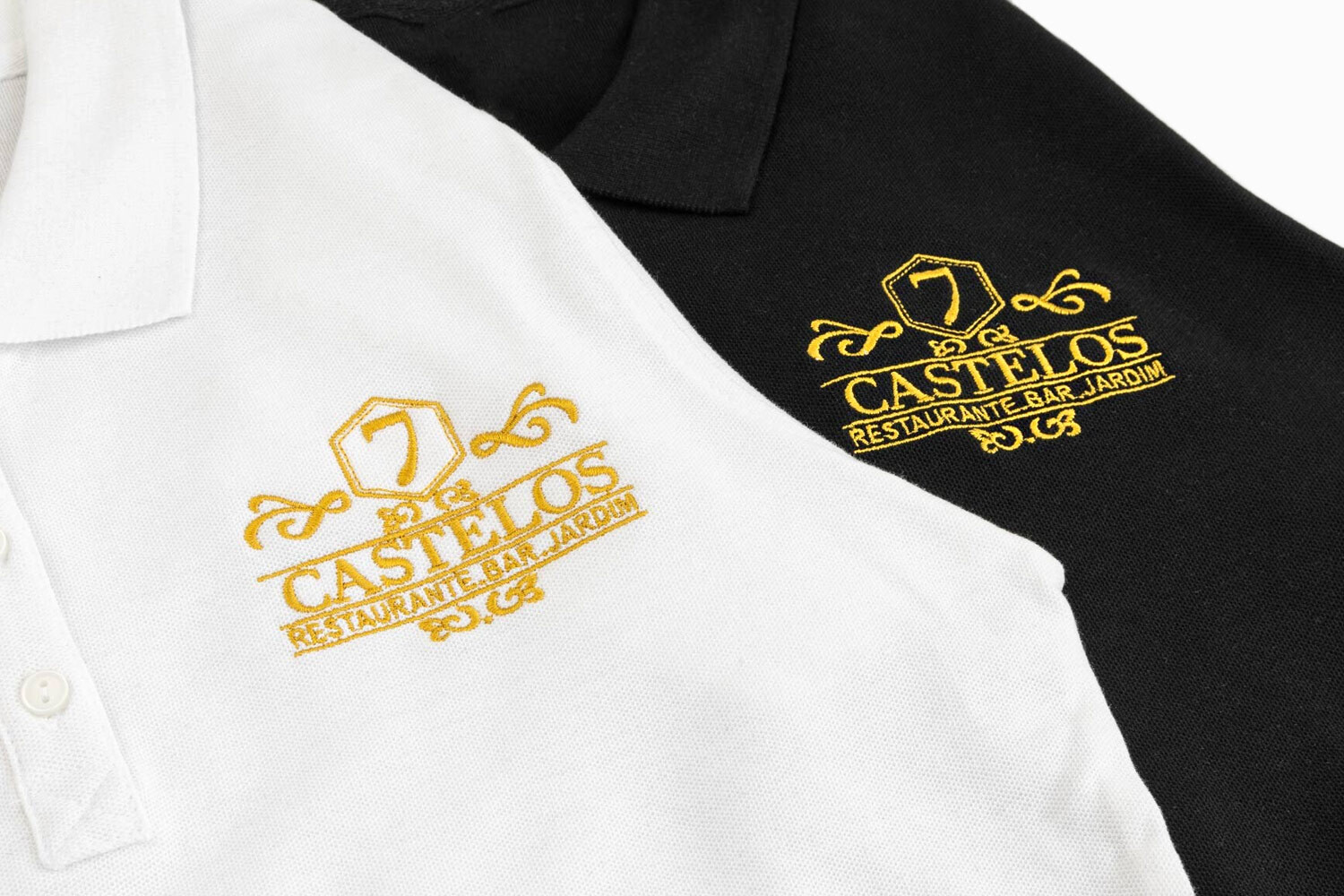 black white polo shirt for hospitality with embroidered logo