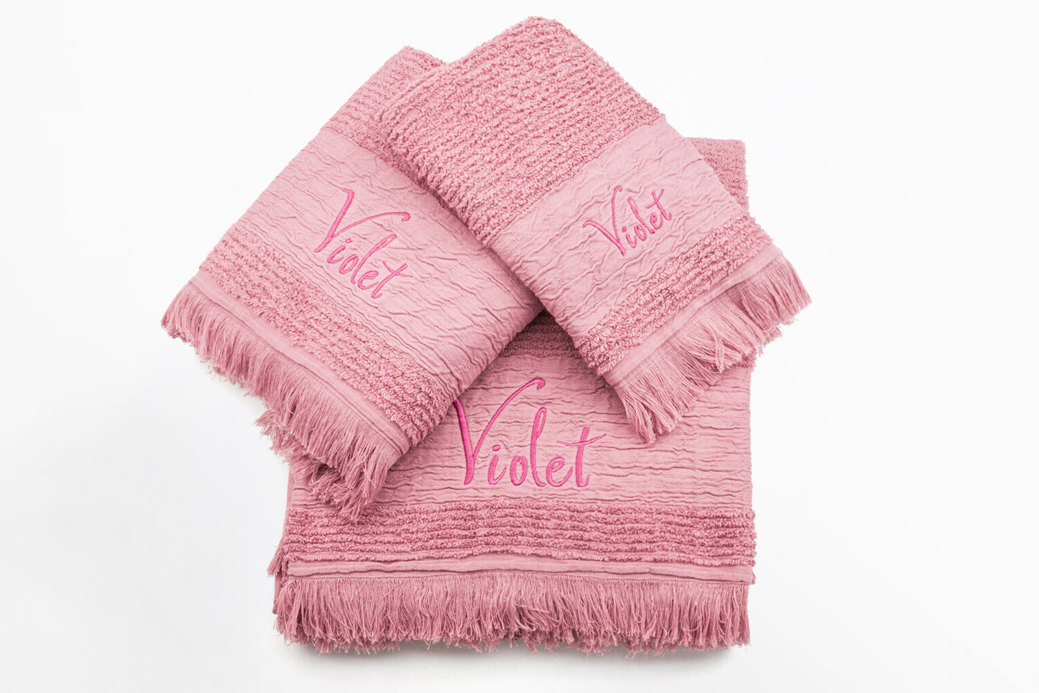 pink bath towels embroidered with name