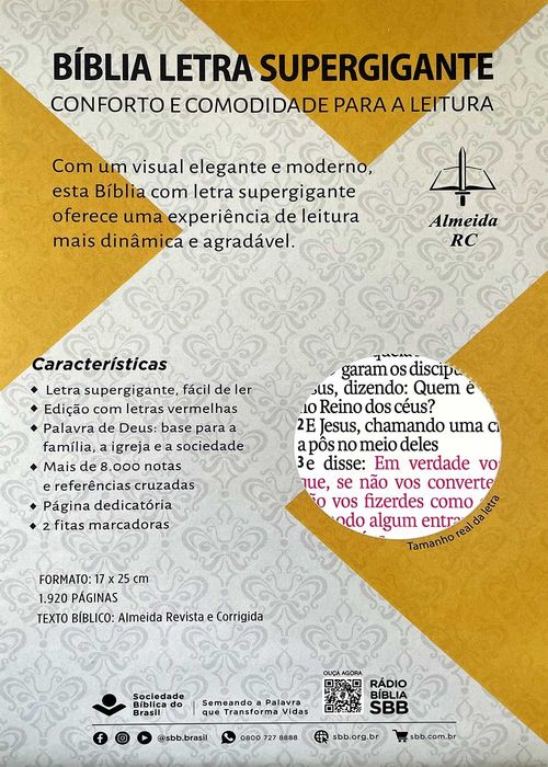 Biblia Sagrada (ARC) Letra Super Gigante - Rosa c/ Indice e Beiras Florias