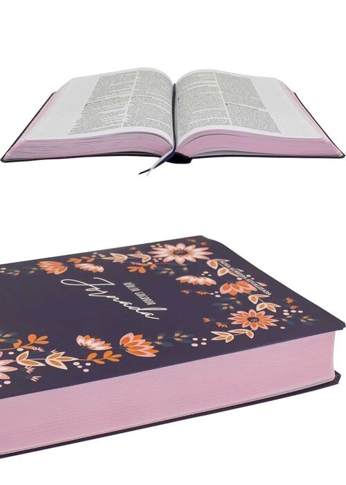 Biblia Sagrada (NAA) Jornada Slim Floral Azul Capa SemiFlexivel