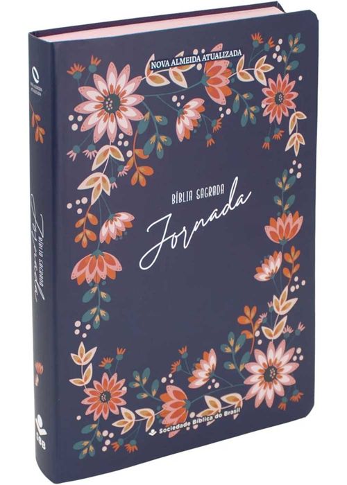 Biblia Sagrada (NAA) Jornada Slim Floral Azul Capa SemiFlexivel
