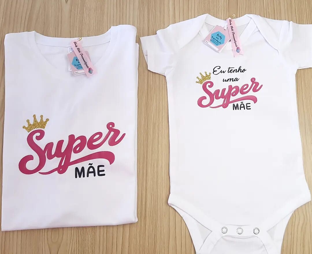 T-shirt super mãe menina + Body - prenda dia da mãe