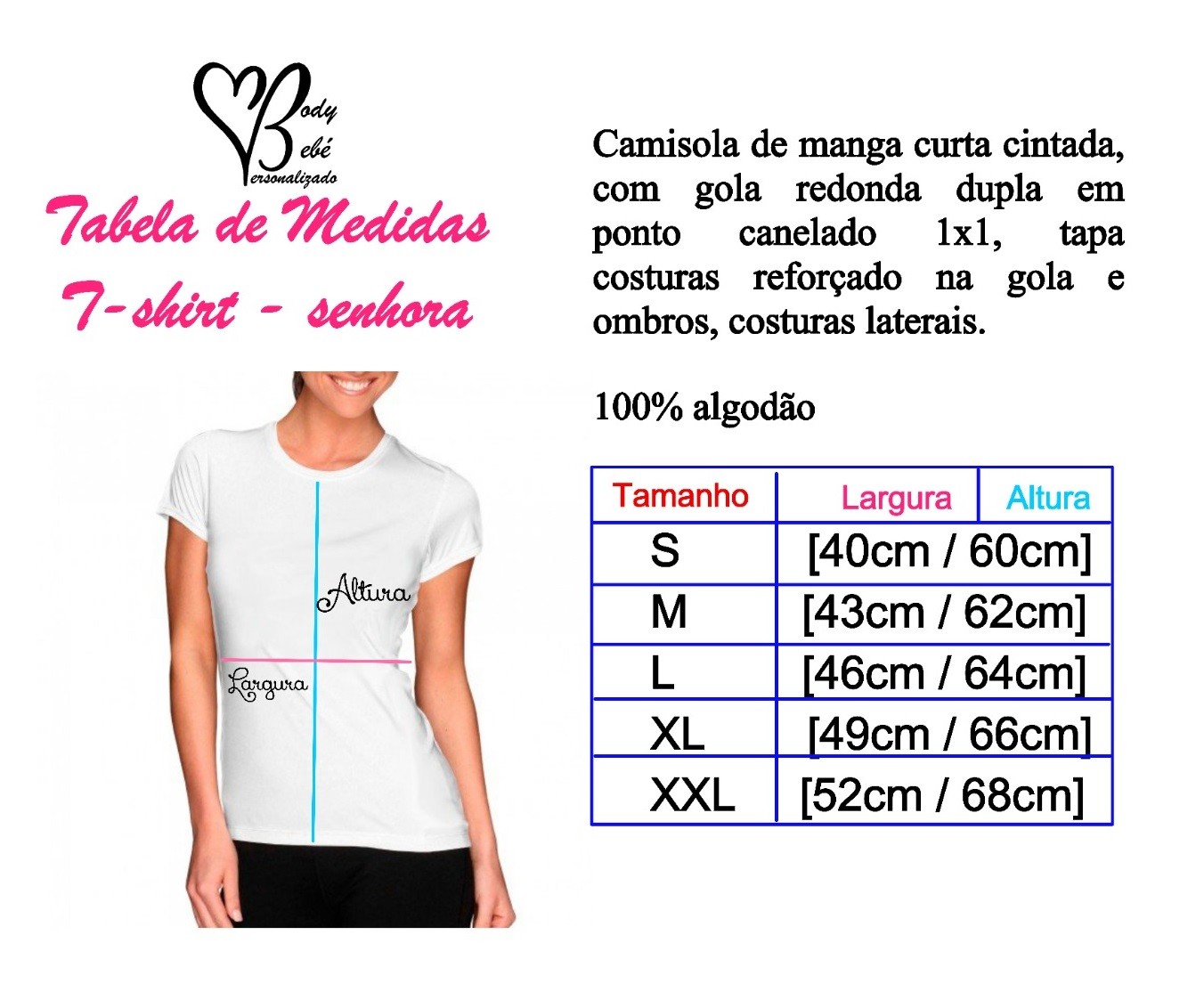 tabela de medidas T-Shirt Madrinha Coração