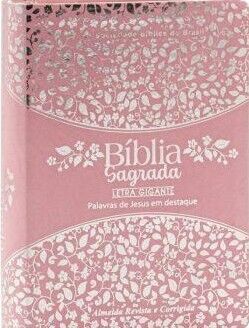 Bíblia Sagrada | ARC | Letra Gigante | Rosa e Prateado Flores