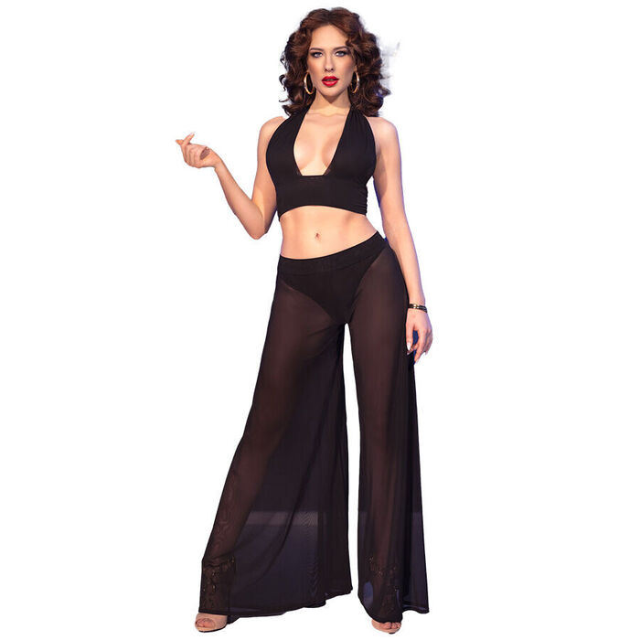 CHILIROSE - CR 4857 CONJUNTO DE BLUSA E CALÇA PRETA TAMANHO P