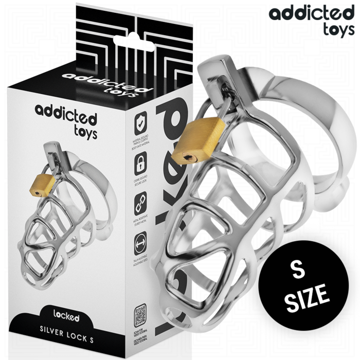 ADDICTED TOYS LOCKED - GAIOLA DE PÊNIS DE METAL COM TRAVA DE PRATA TAMANHO S