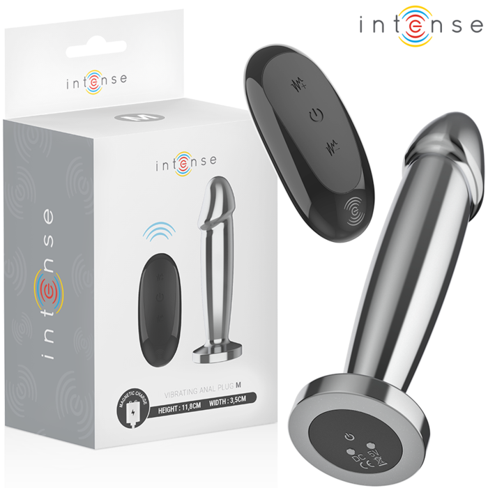INTENSE - PLUG ANAL 10 VIBRAÇÕES DILDO DE METAL COM CONTROLE REMOTO M