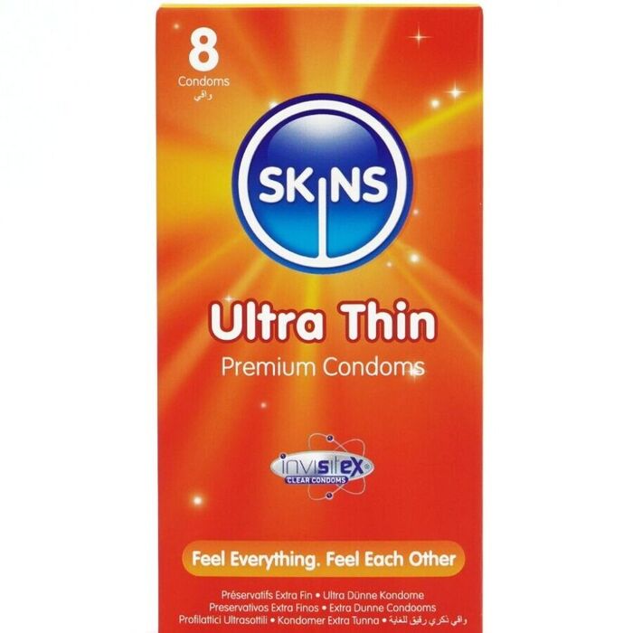 SKINS - PRESERVATIVOS ULTRA FINOS PREMIUM PACOTE COM 8