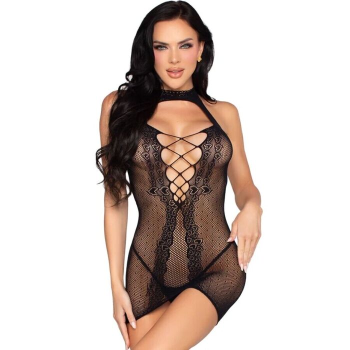 LEG AVENUE - 81675 MINI VESTIDO HALTER PRETO - TAMANHO ÚNICO