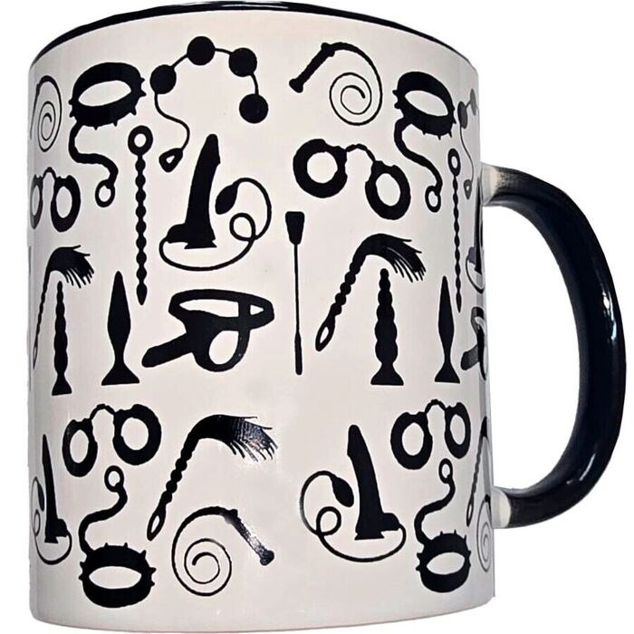 DIABLO PICANTE - CANECA BONDAGE BRANCA COM ALÇA PRETA 370 ML