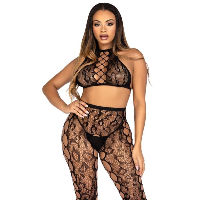LEG AVENUE - 89372 TOP CROPPED E MEIA-CALÇA SEM VOLTA PRETO - TAMANHO ÚNICO