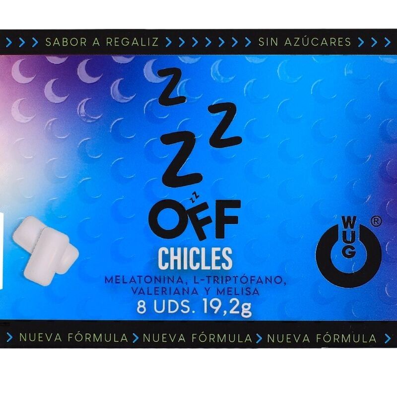 WUG OFF - GOMA DE MASCAR FUNCIONAL COM MELATONINA E VALERIANA, SABOR ALCAÇUZ, CARTELA COM 8 UNIDADES