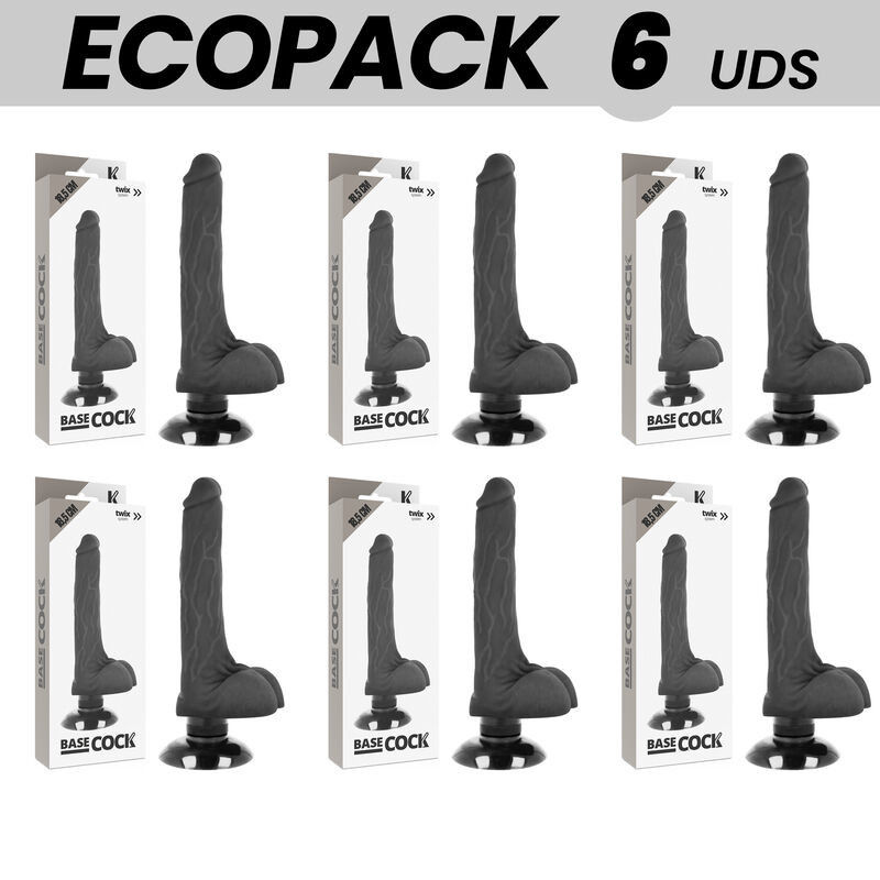 ECOPACK 6 UNIT - BASECOCK VIBRADOR REALÍSTICO 2-1 PRETO 18.5 CM -O- 4 CM