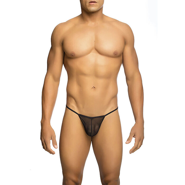 MOB - TANGA TRANSPARENTE EM FORMATO T PRETA TAMANHO L/XL