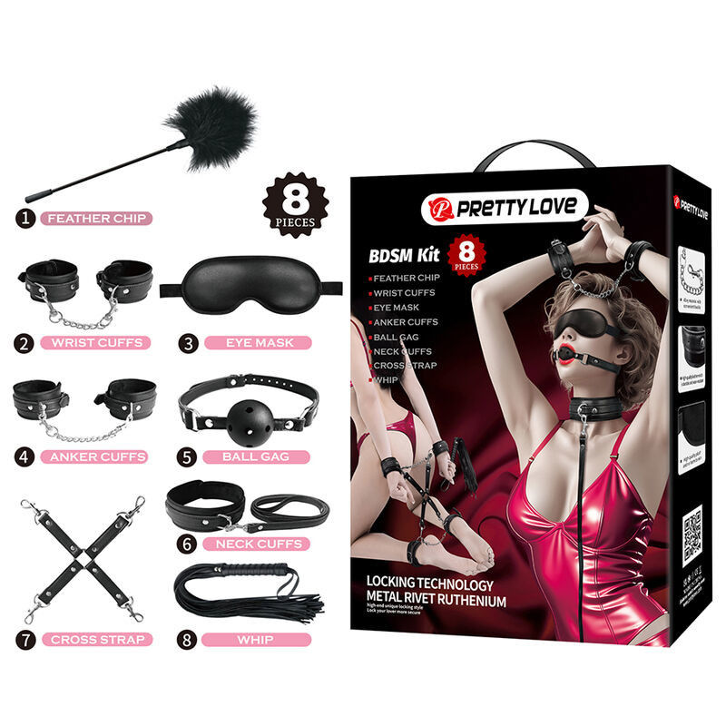 PRETTY LOVE - KIT BDSM DE 8 PEÇAS PRETO