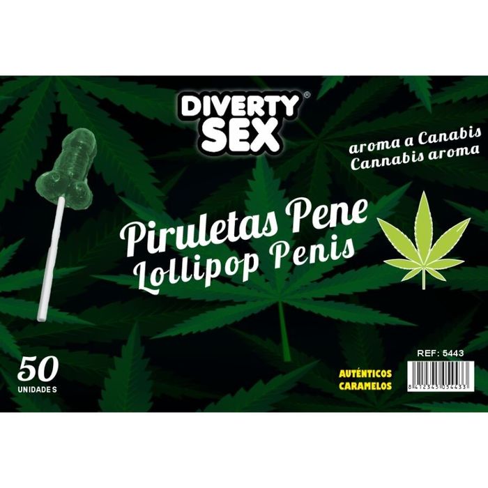 DIABLO GOLOSO - 50 PIRULITOS DE PÊNIS AROMA DE CANNABIS