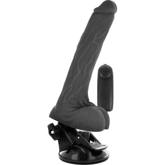 BASECOCK - VIBRADOR REALÍSTICO DE CONTROLE REMOTO PRETO COM TESTÍCULOS 20 CM -O- 4 CM