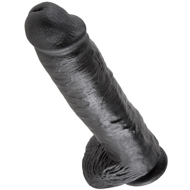 KING COCK - 11 DILDO PRETO COM BOLAS 28 CM
