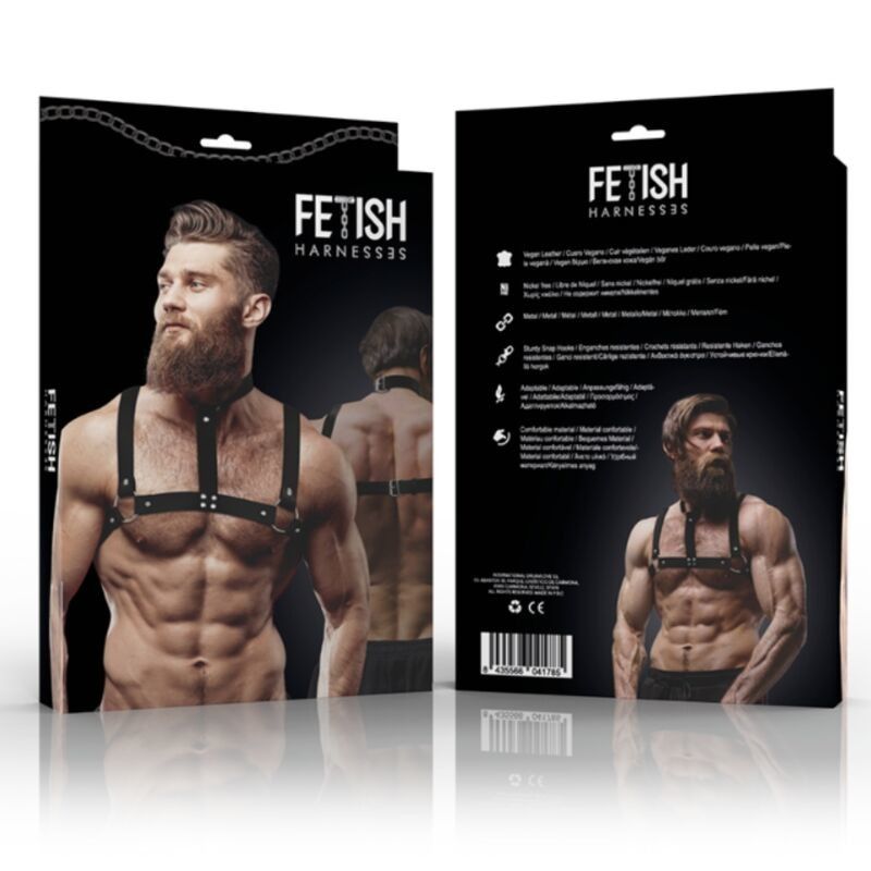 FETISH SUBMISSIVE ATTITUDE - ARNÊS DE PEITO DE BULLDOG DE COURO ECOLÓGICO MASCULINO TAMANHO M/G
