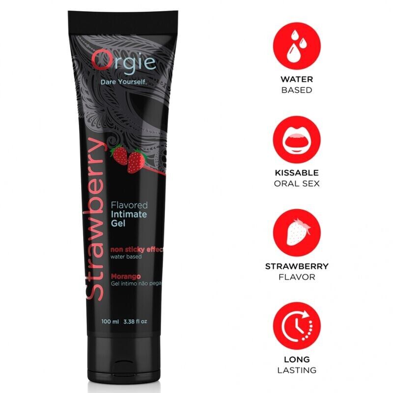 ORGIE - LUBRIFICANTE EM TUBO SABOR MORANGO, GEL ÍNTIMO À BASE DE ÁGUA, 100 ML