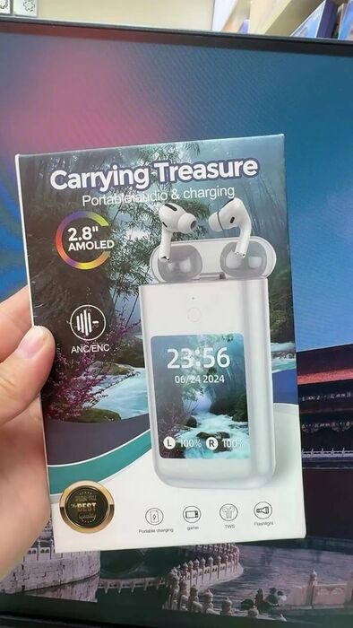 Auriculares Big com Super Ecrã Digital e Powerbank Branco