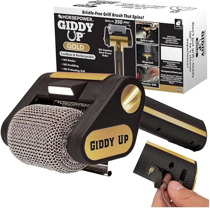 Horsepower Giddy - Escova Elétrica Sem Fios e Recarregável com Rolo de Aço Inox