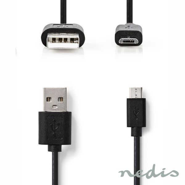 Cabo USB-A 2.0 Macho / Micro USB-B 5M Preto NEDIS