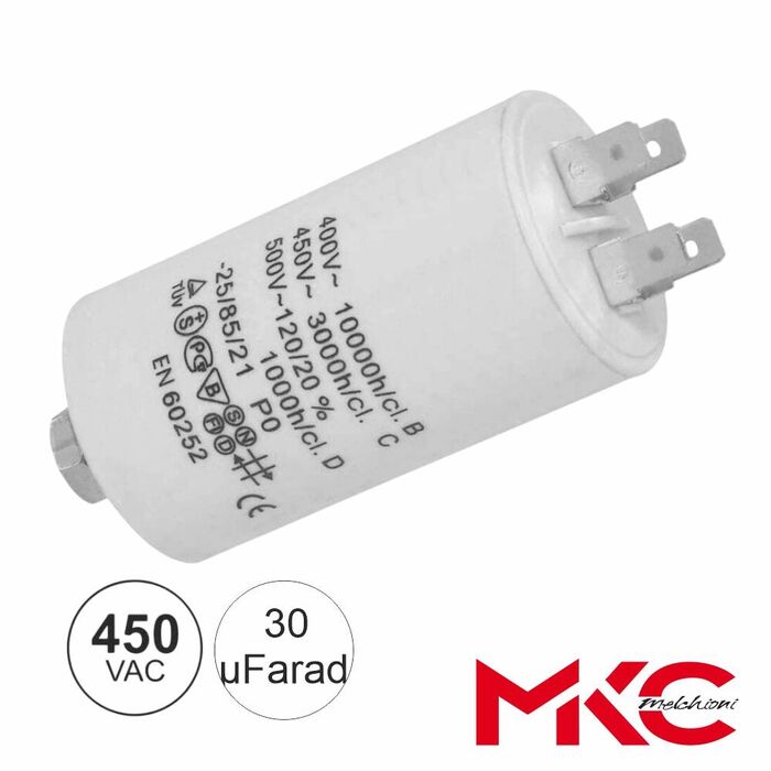 Condensador Arranque 30uF 450V C/ Terminais Faston