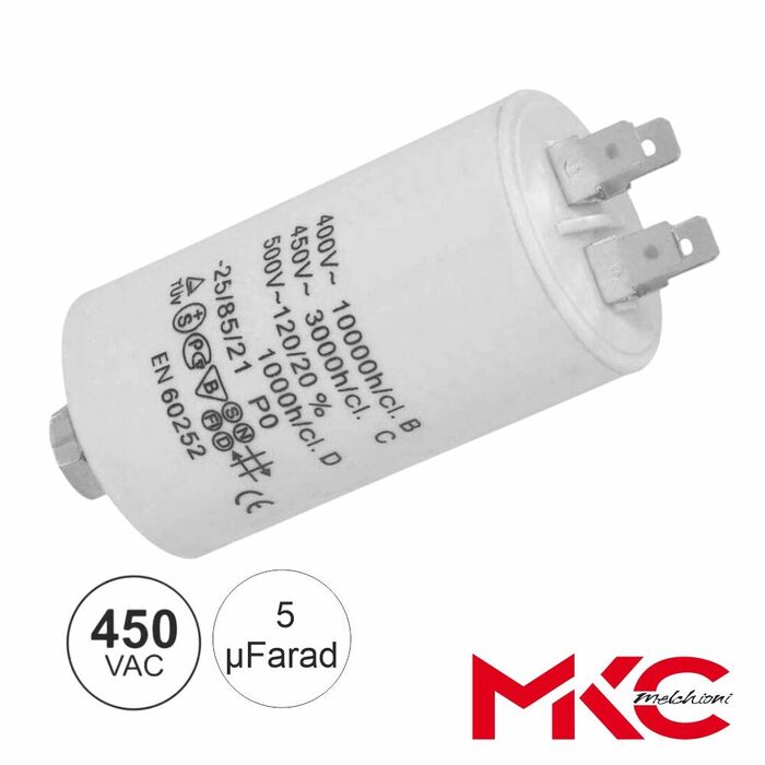Condensador Arranque 5uF 450V C/ Terminais Faston