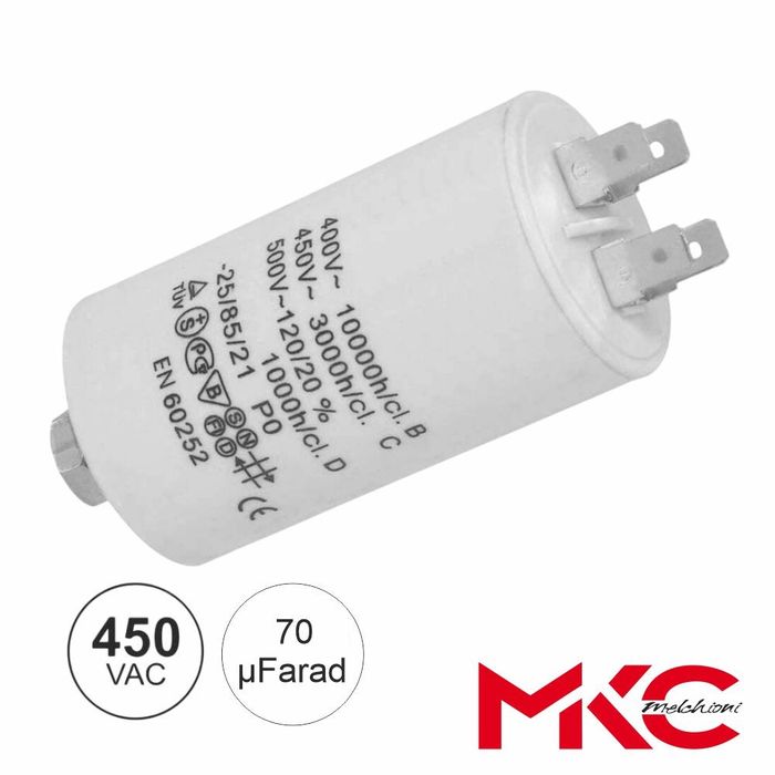 Condensador Arranque 70uF 450V C/ Terminais Faston
