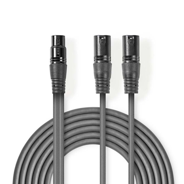 Cabo 2x XLR 3P Macho /  XLR 3P Fêmea 1.5m Cinzento