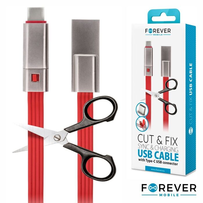Cabo USB-A 2.0 Macho / USB-C Vermelho 1.5M Corte á Medida