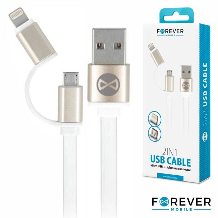 CABO USB-A 2.0 MACHO / MICRO USB-B E APPLE 8P 1M BRANCO