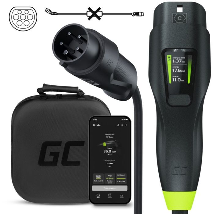 Carregador Portátil P/ EV 11kW Tipo 2 7m GREEN CELL