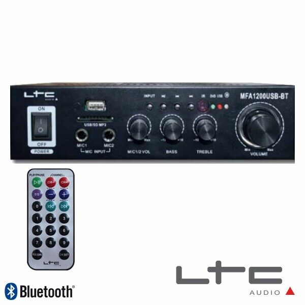 AMPLIFICADOR KARAOKE 2x50W 8-16 OHM 220V/12V USB/BT LTC