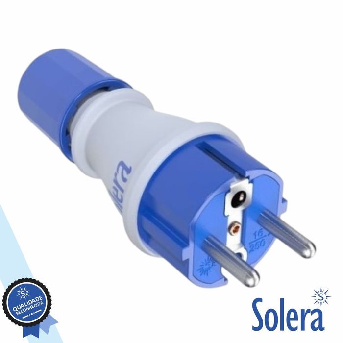 Ficha Schuko Macho 2P+E 16A 250V IP54 Branco e Azul SOLERA