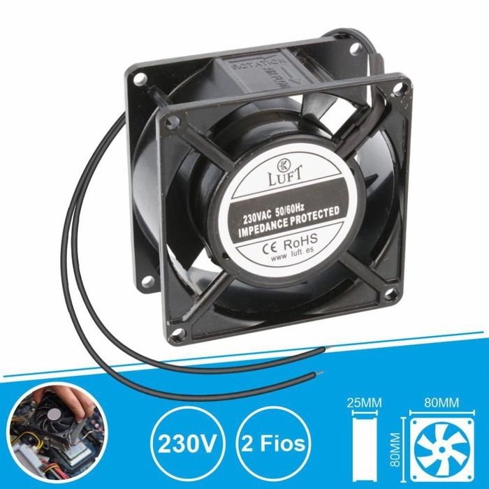 Ventoinha 230V 80x80x25mm 2 Fios KLA230AP080CBWS LUFT