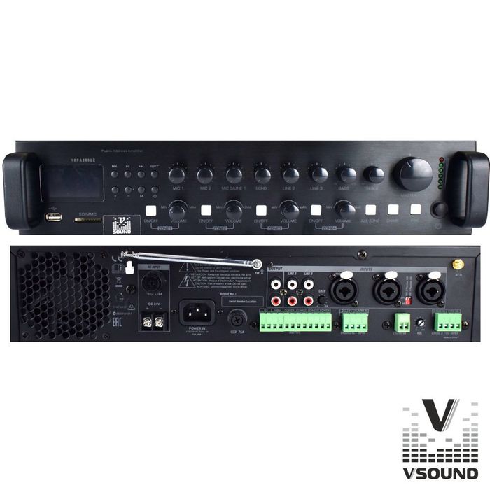 Amplificador PA 12/230V 3 Entradas 360W Mp3/USB/SD/BT