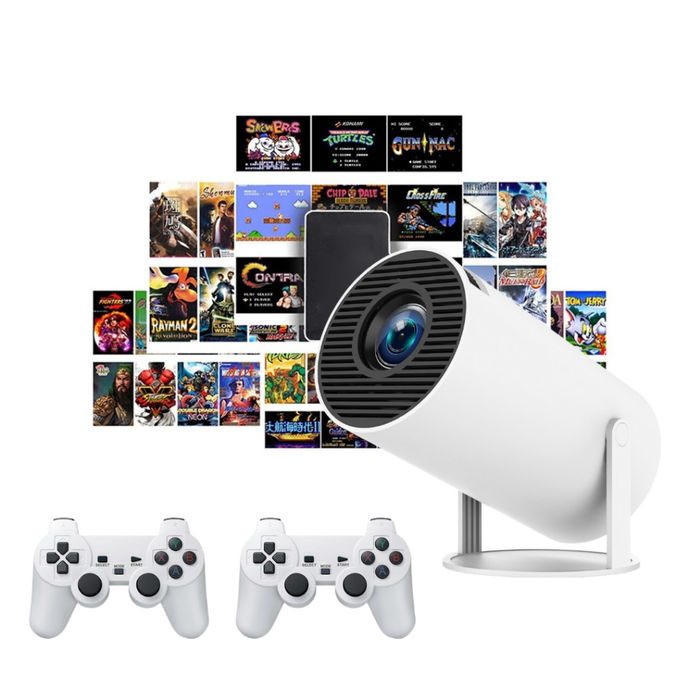 Projetor Redondo Ultra HD com Consola de Jogos Retro + 2 Comandos