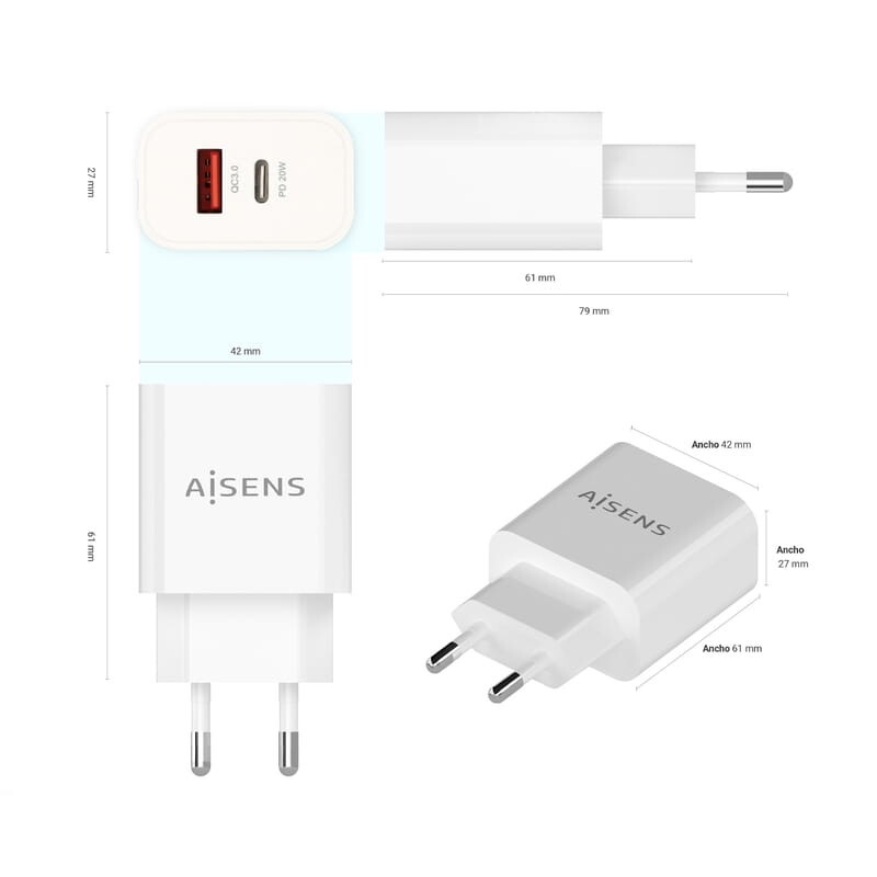 Aisens A110-0681 20W USB-C USB-A Branco - Carregador de parede 2