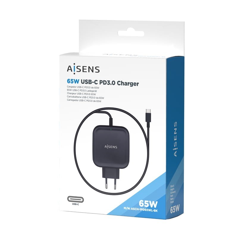 Aisens ASCH-1PD65WL-BK 65W USB Tipo-C Preto - Carregador de Parede 4