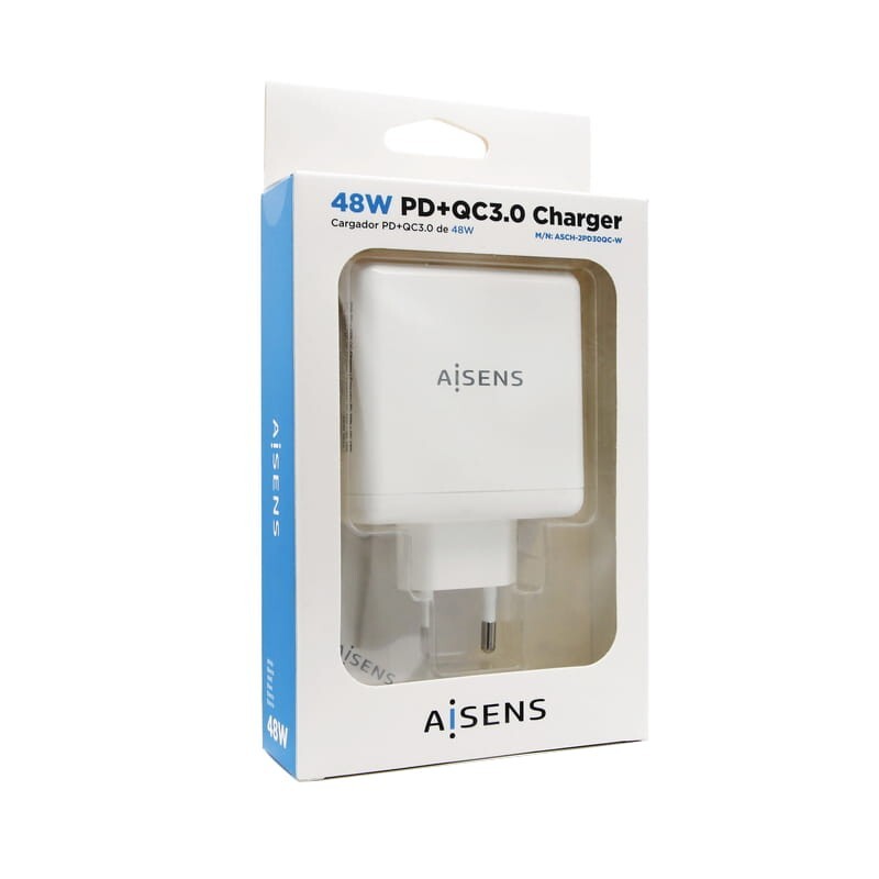 Carregador de parede Aisens ASCH-2PD30QC-W 1xUSB Type-C 1x USB 48W Branco 2