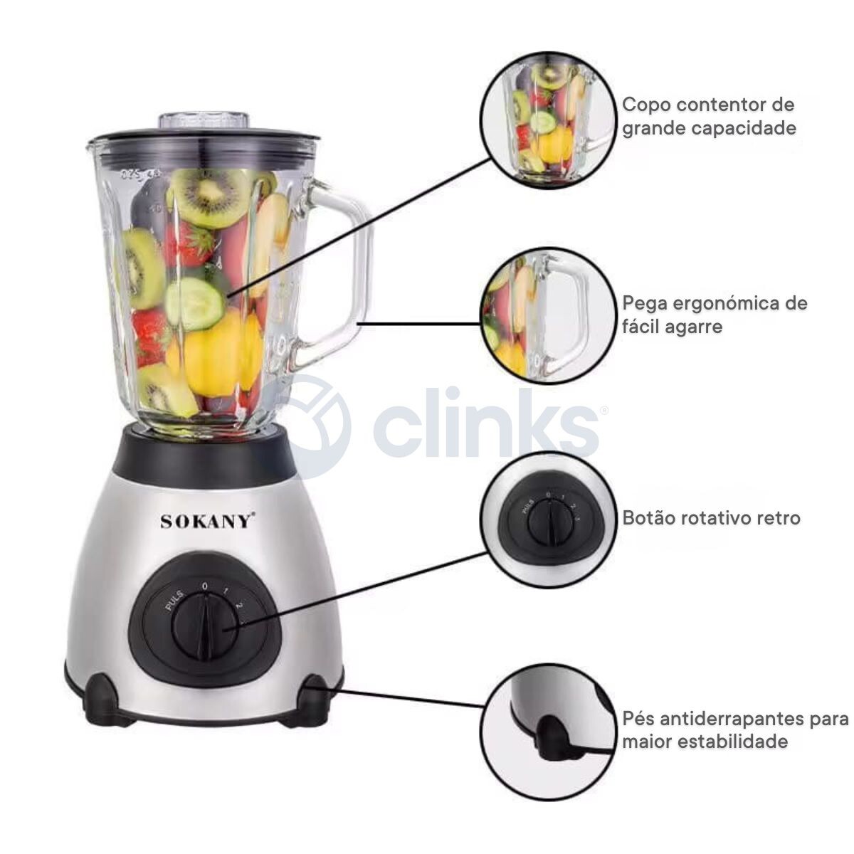 Liquidificador Processamento Alimentar 2 em 1 de 1.5L  3