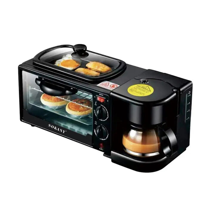 Máquina de Pequeno Almoço 3 em 1 Torradeira, Fritadeira e Máquina Café